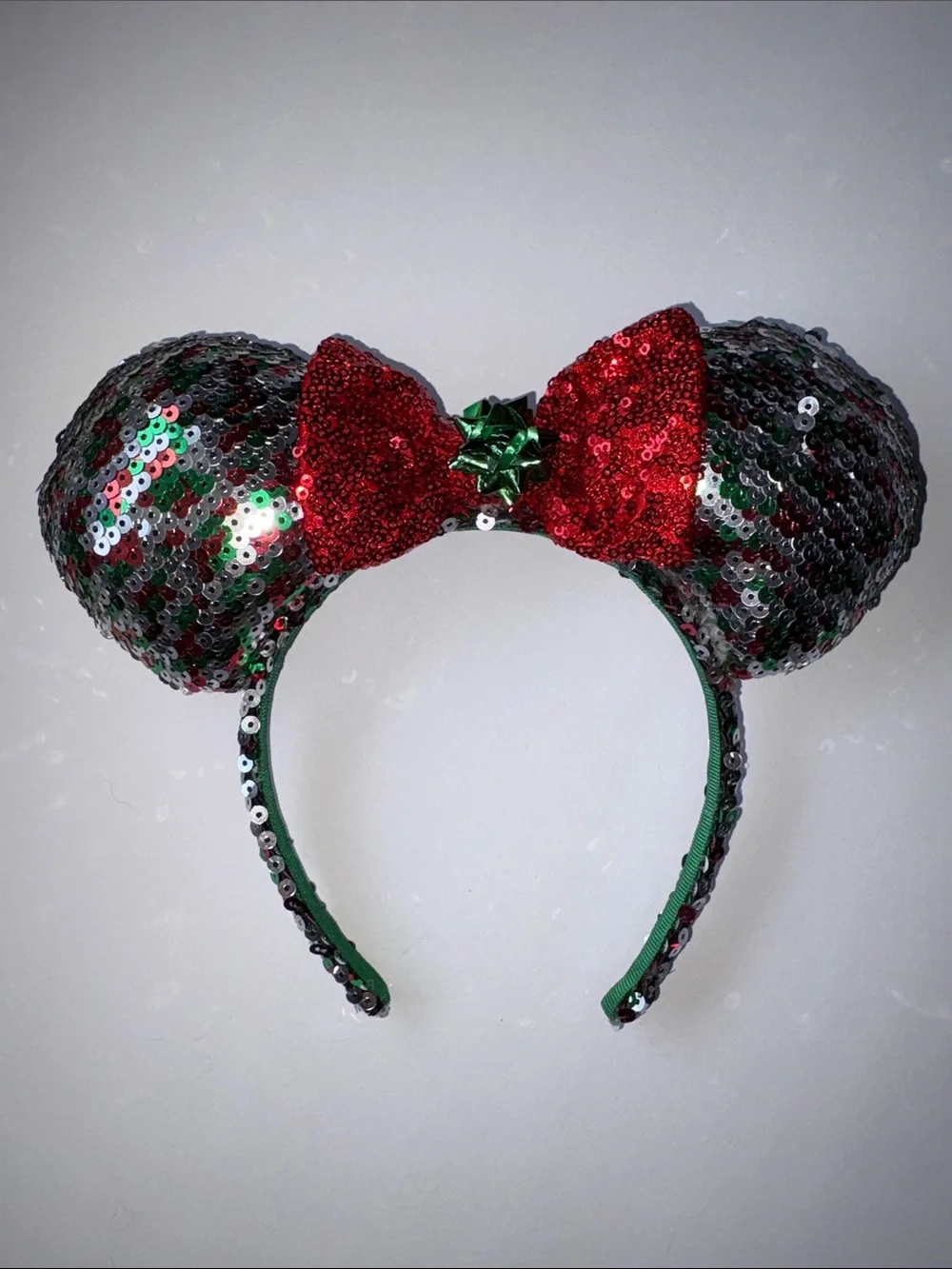 Disney Sequin Green and Red Holiday Minnie Ears Headband